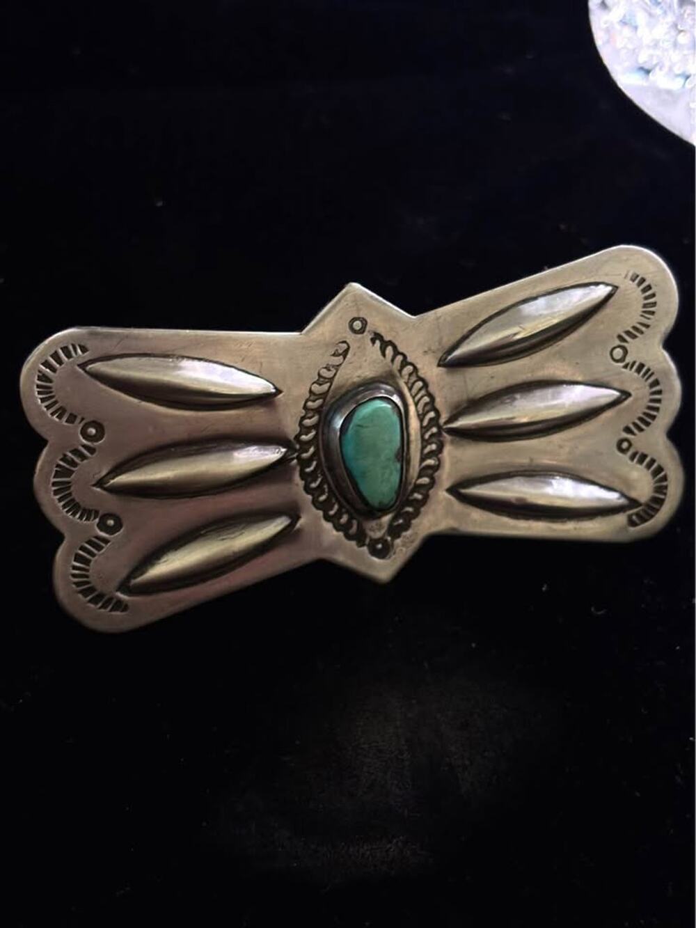Vintage Navajo Sterling Silver & Turquoise Belt Buckle - 29g, 3” x 1.5”